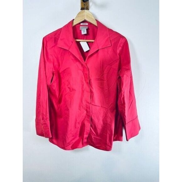 Chico’s no iron 3/4 sleeve fuchsia pink pleated boxy swing button down 3.5 18 XL - Picture 1 of 10
